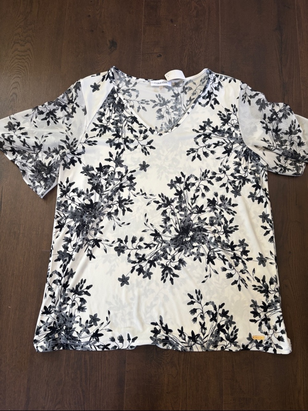 Calvin Klein White V-Neck Floral Blouse